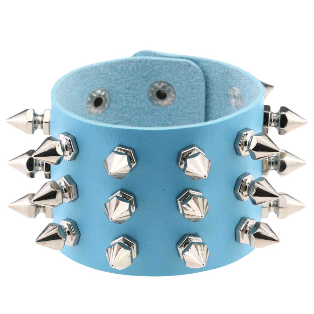 Punk Spike Studded PU Leather Bracelet for Men Women 3-Row Cone Rivet Cuff Wristband Gothic Jewelry