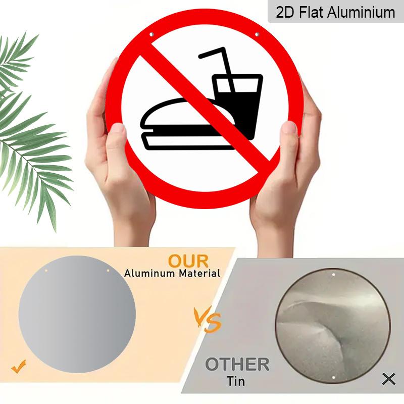 2D Flat 1pc, 8x8 In, Round Aluminum Metal Sign, No Food and Drink Sign Theme Decoration, Suitable for Door Decoration, Wall Decoration, Home, Room