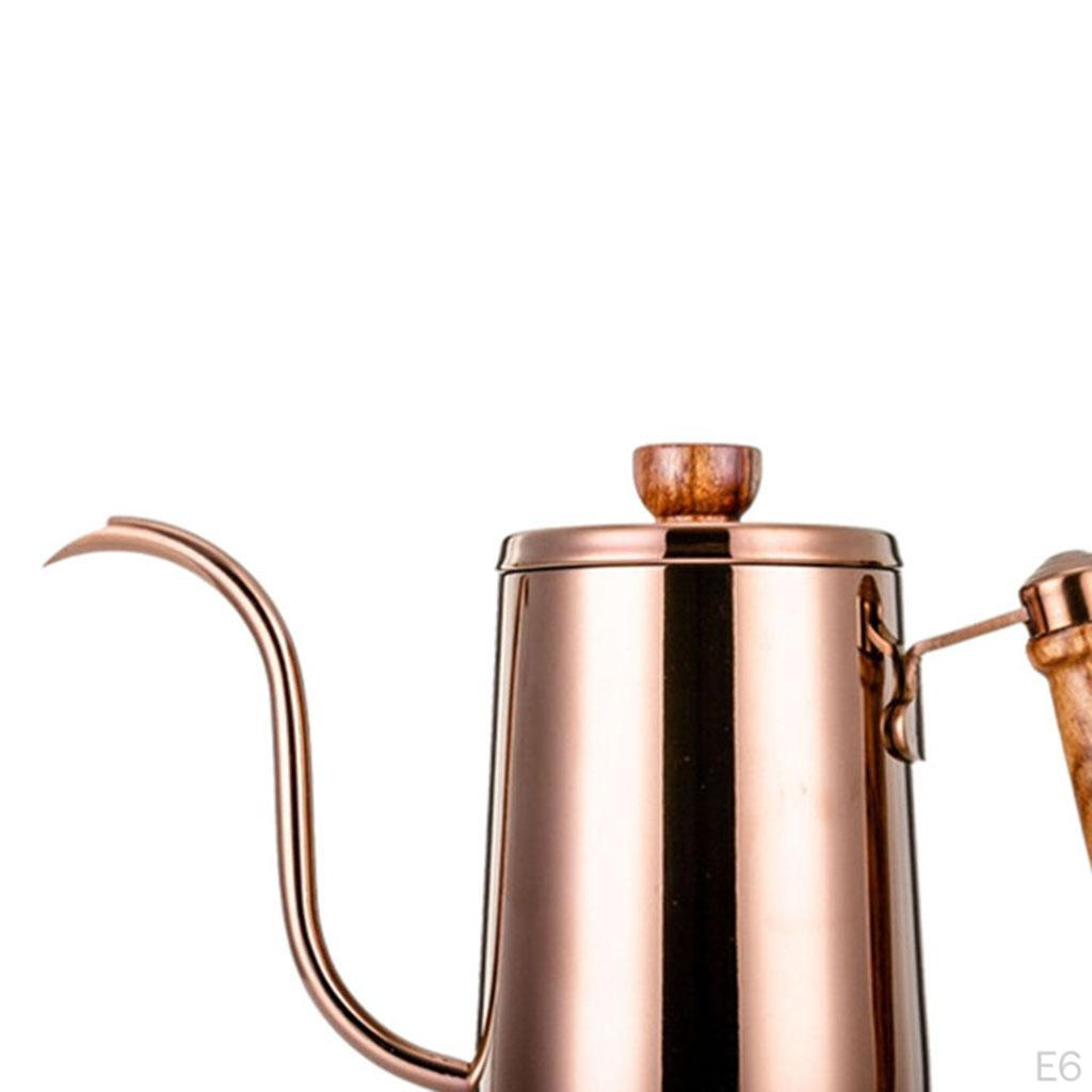Coffee Pot with 600ml Stainless Steel Kettle Wooden Handle for Cafe Shop