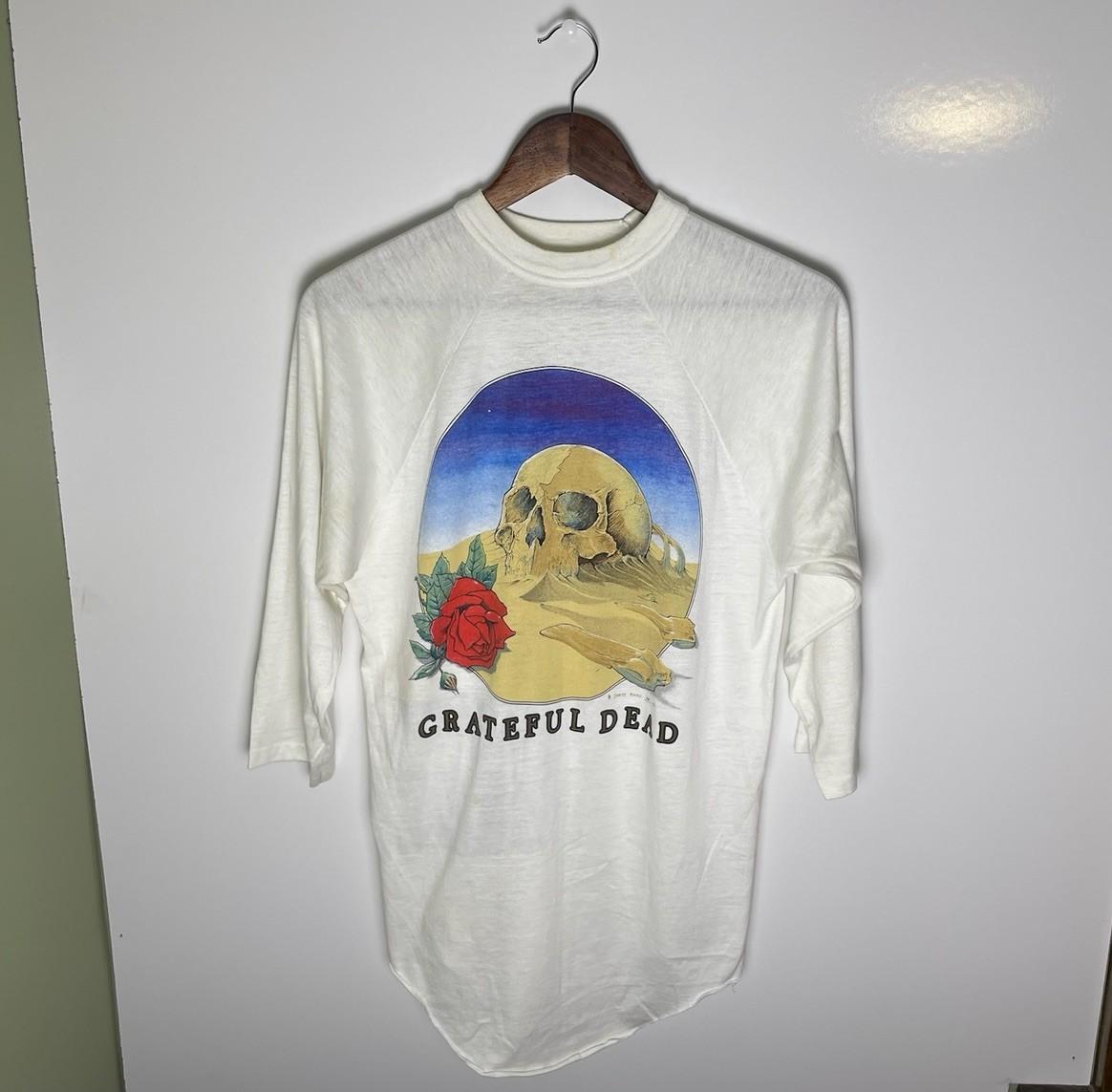 Vtg 80s 1981 Grateful Dead European Tour Skull Rose Rare Raglan T-Shirt Size L S