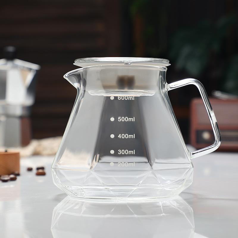 Octagonal Coffee Pot Transparent Juice Coffee Kettle Reusable Coffee Teapot Glass Coffeeware 400/600ml Without Filter Cup
