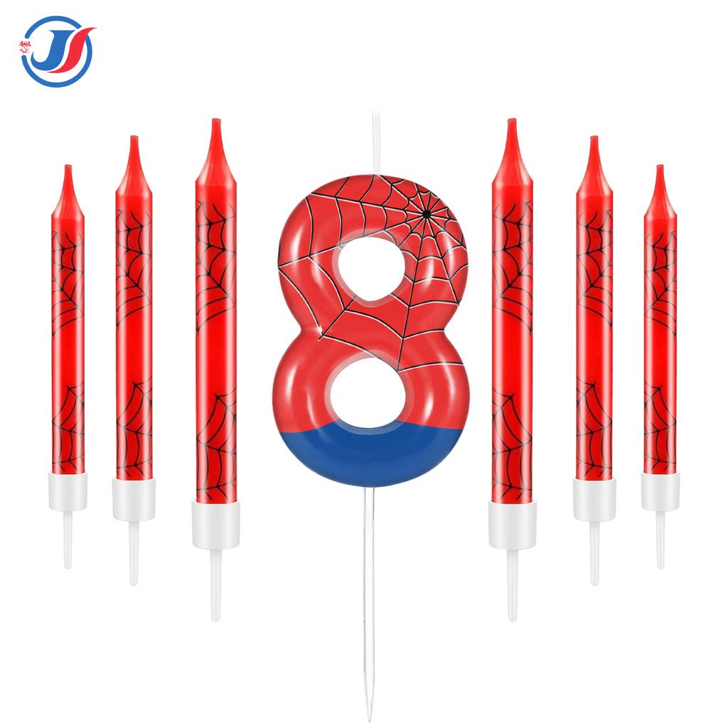 7pcs Spider Web Birthday Candles, Spider Cartoon Themed Birthday Candles Cake Topper Number Candle Spider Birthday Cake Candles