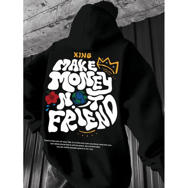 European Trendy Unisex Hoodie with Printed Design, Plus Velvet, Long Sleeve, Drop Shoulder - Perfect for Spring and Autumn.