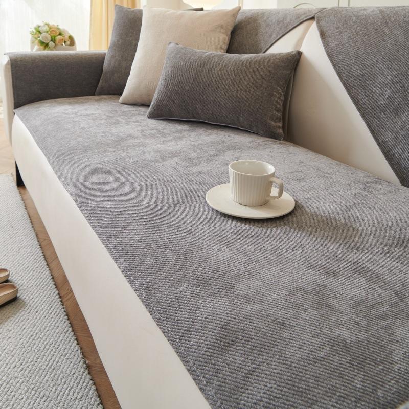 New Cream Style Light Luxury Sofa Cover Cloth Waterproof and Anti Slip Straight Line Sofa Cushion Solid Color Simple and Durable