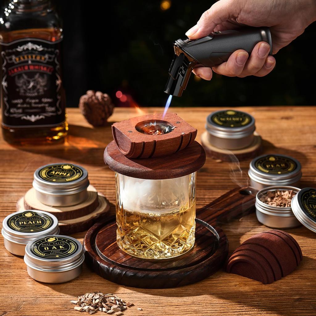 Wine Barrel Cocktail Smoker Kit Whiskey Wooden Smoked Wood Hood Smoker Bourbon Whiskey Old Fashioned Drink Smoker Bar Kitchen