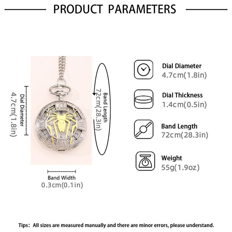 Retro Fashion Men's Hollow Spider Design Quartz Pocket Watch with Necklace,ideal Choice for Gifts