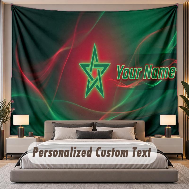 Custom Name Text Tapestry Morocco Football Personalized Polyester Wall Tapestry For Bedroom And Room