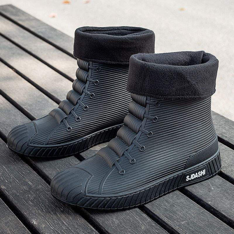 New Men's Rain Shoes Fashion Short Work Water Boots Non-slip Waterproof Kitchen Rubber Shoes Thick Sole Wear-resistant Car Wash Fishing