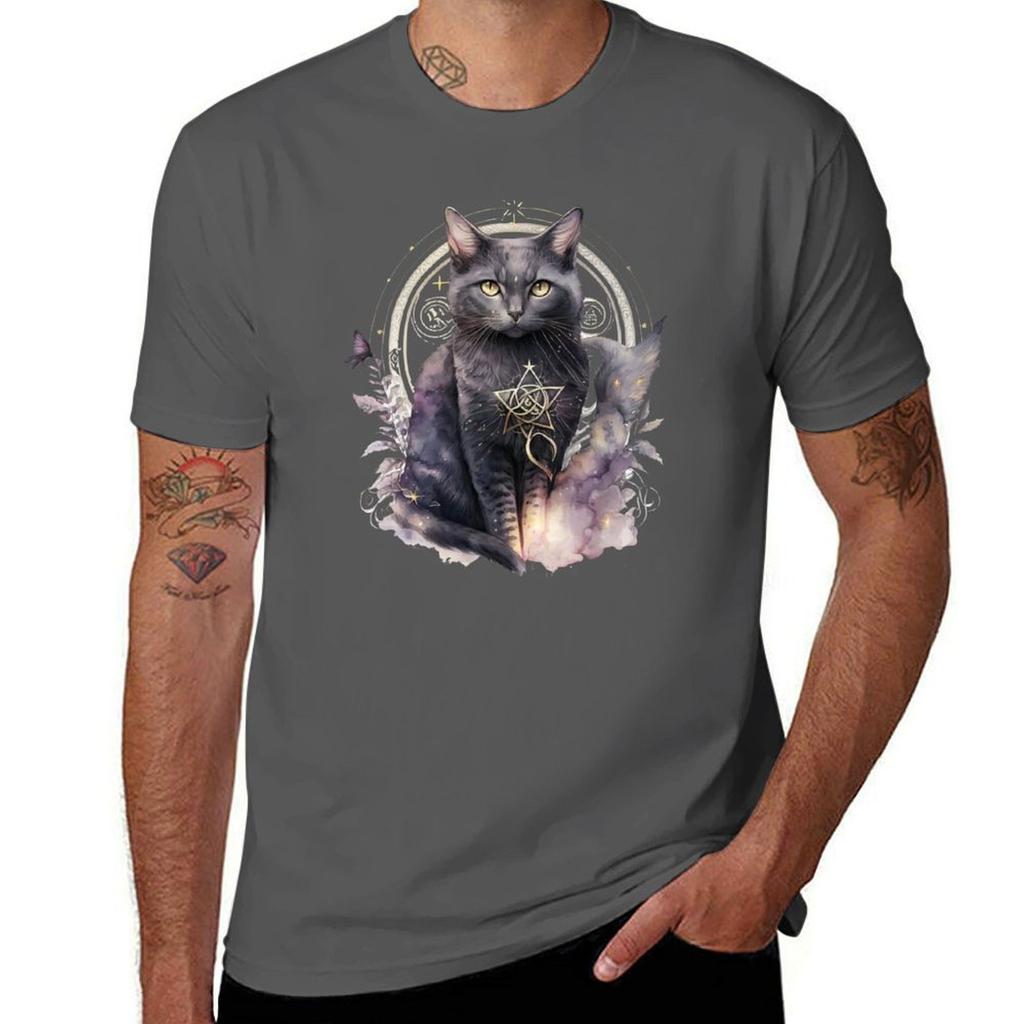 Watercolor Witchy and Gothic Cat Magical Feline Art TShirt Soft Cotton Print TShirt