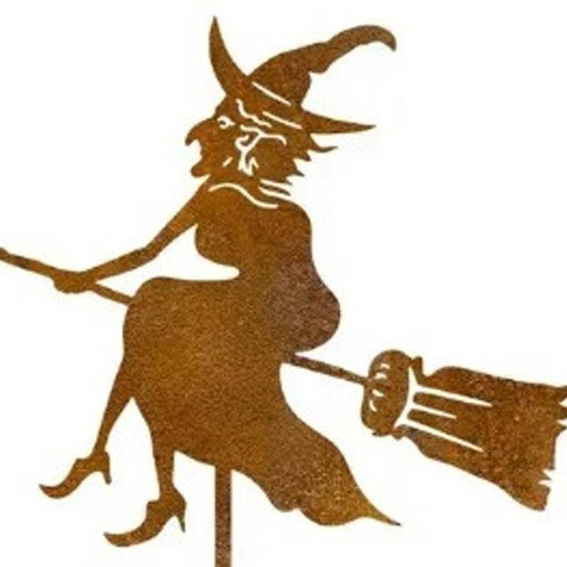 Artistic Flying Antique Rusted Iron Witch Statue Whimsical Yard Ornament Weather Resistant Patios Sculpture For Gardens