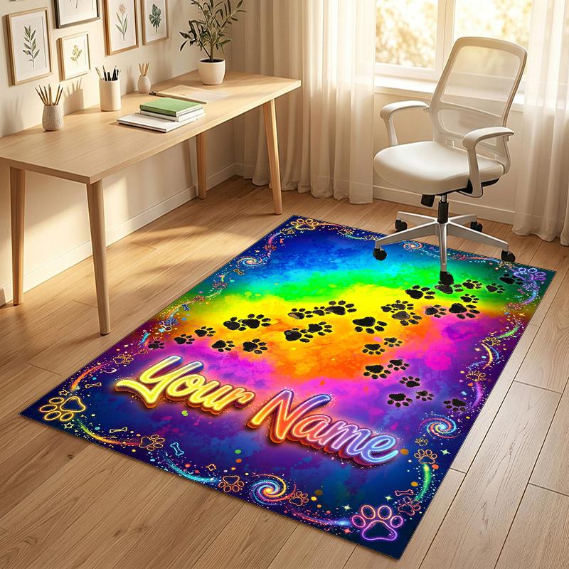 Dog Theme Crystal Velvet Rug Personalized Custom Name Text Soft Floor Mat Home Decor