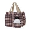 Cartoon Casual Plaid Pattern Canvas Versatile Handbag With Plush Pendant Office Worker Lunch Bag Tote Bag Mountaineering Bag