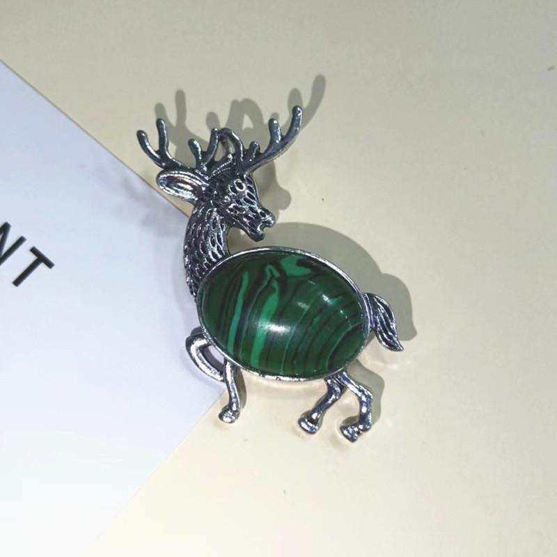 Animal Deer Embellished Metal Brooch Pin With Semi Precious Shell Inlay For Romantic Gift