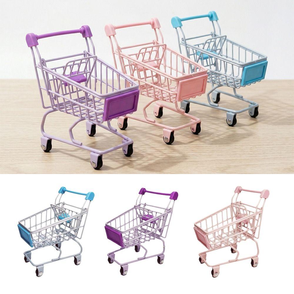 Model Shopping Cart Storage Metal Desktop Stationery Holder Toy Trolley Container  Girls