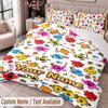 Custom Name Text 3Pcs Bedding Set Mr. Men & Little Miss Duvet Cover And Two Pillowcases