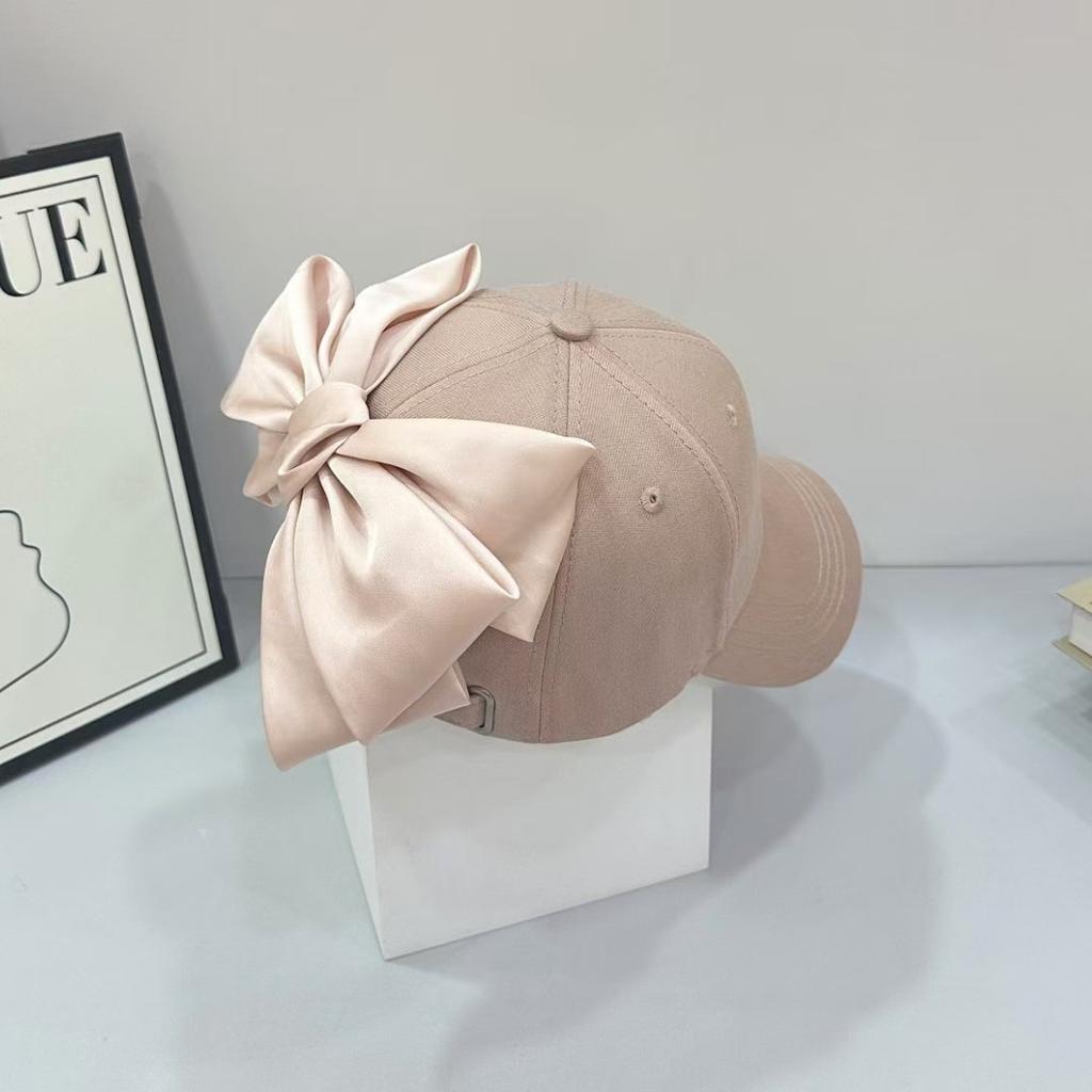 Spring Summer Sweet Color Baseball Cap with Large Bow Tie Slimming Sun Hat Casual Cotton Hard Top Duckbill Hat Trendy