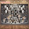 2D Elegant 18th Birthday Backdrop "Happy Birthday" with Diamond Number 18 Party Background
