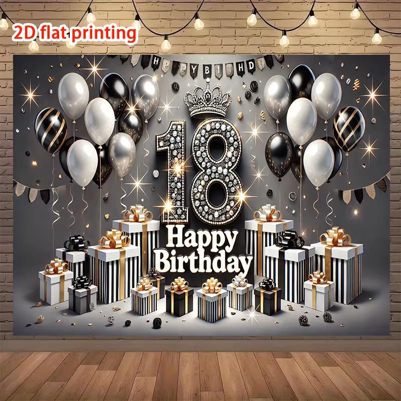 2D Elegant 18th Birthday Backdrop "Happy Birthday" with Diamond Number 18 Party Background