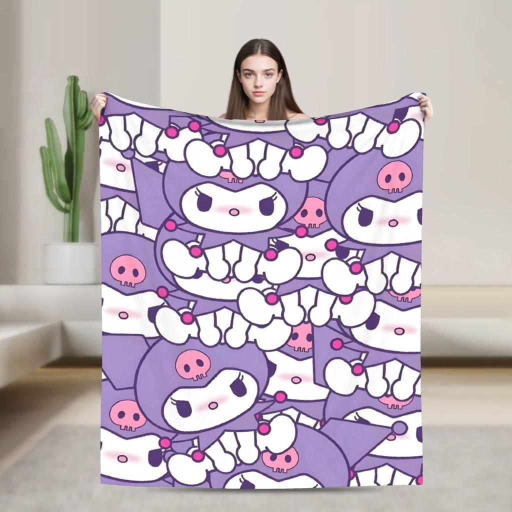 Kuromi Halloween Plaid Blankets Fleece Summer Portable Super Warm Throw Blanket for Home Bedroom Rug Piece