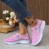 Fashion Print Flower Shoes Women Causal Sneakers Slip On Mesh Flats Autumn Platform Shoes Leather Cashmere Single Shoes Plus Size 43