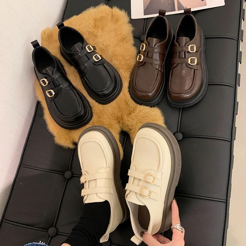Height-increasing British style with skirt JK single shoes women's new spring and summer black platform small leather shoes