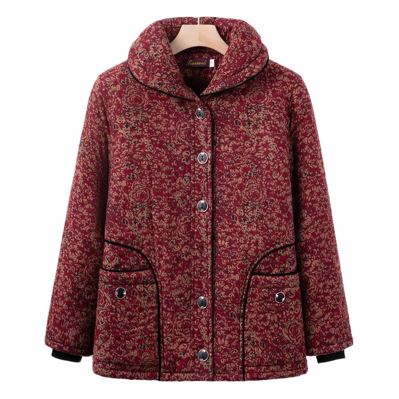 Moou Women's Thickened Fleece-Lined Lapel Jacket for Elderly