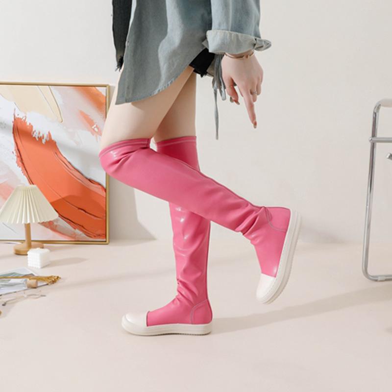 Women's Boots Winter Casual Pink Over The Knee Boots Flat Heels Bottom Comfortable Concise Long Boots Fashion Sewing Women Shoes