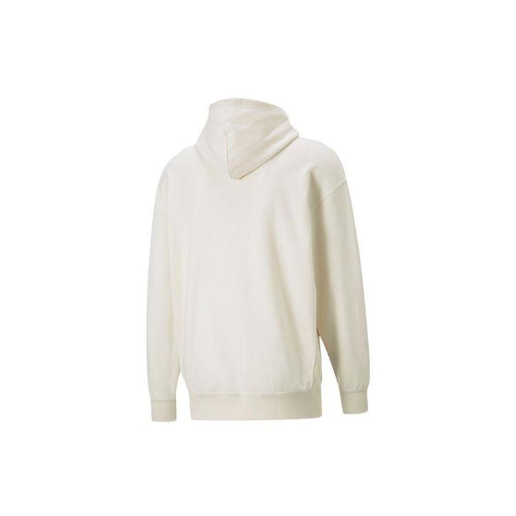 Puma Solid Color Logo Patch Drawstring Hoodie Men Hoodie Natural-Cotton-Linen 537750-99