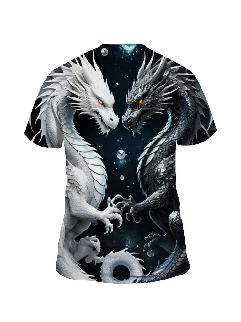 Hot Selling Fashionable and Cool Black and White Dragon Dual Male Muscle Pattern Round Neck 3D Printed Outdoor Street T-shirt