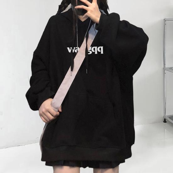 

Yousheng осень-зима женская толстовка с капюшоном с завязками и буквенным принтом, свободная, с длинным рукавом, плотная, повседневная, унисекс, большой накладной карман, эластичные манжеты, средняя длина, толстовка с капюшоном 2XL чёрный