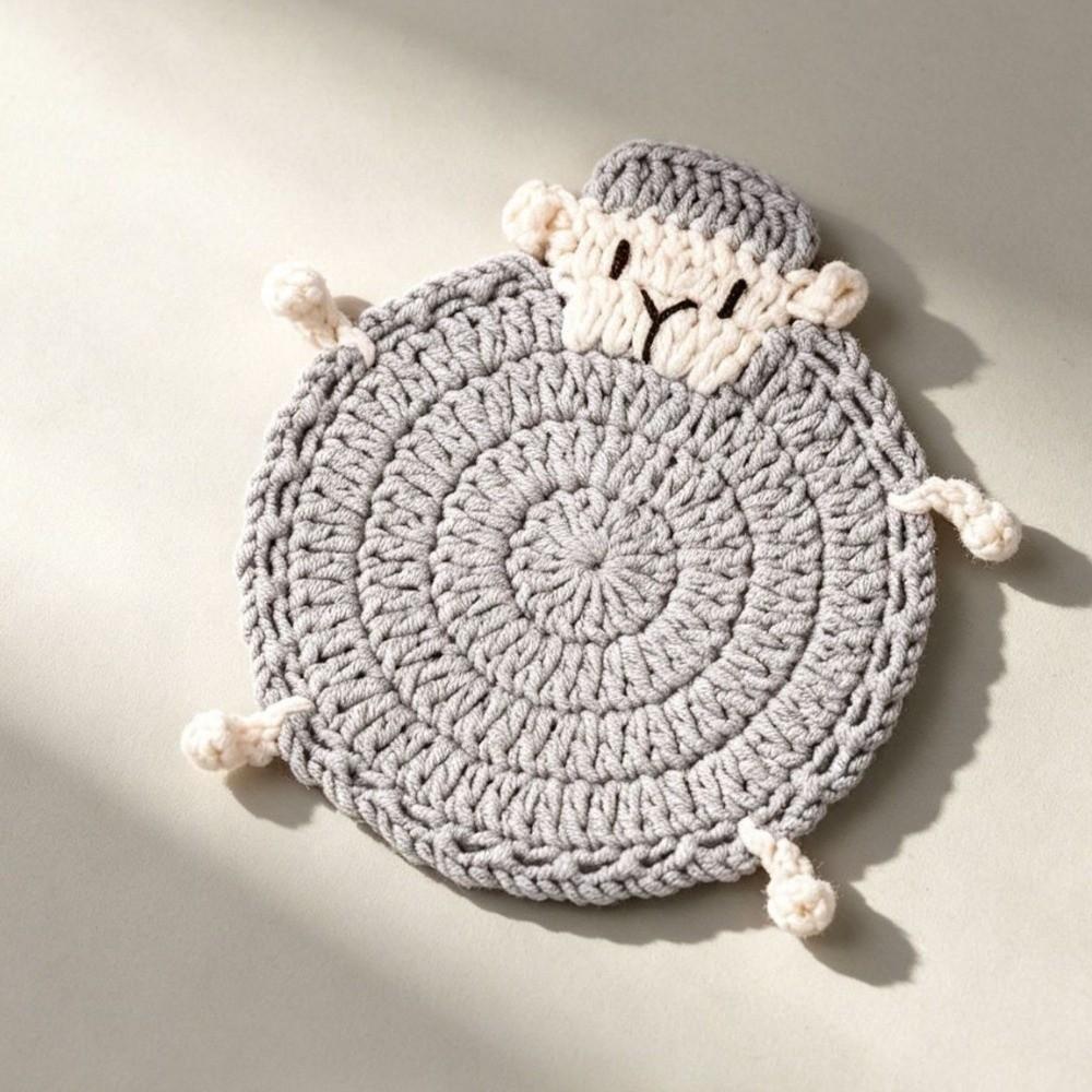 Cute Crochet Lamb Coasters Cartoon Teacup Pad Creative Heat Insulator Pad Cafe Use