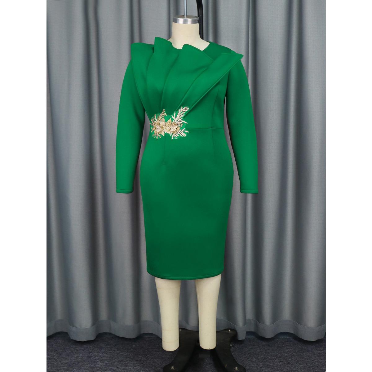 Plus Size Floral Embroidery Elegant Bodycon