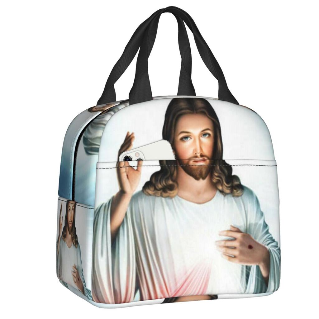 Custom Sacred Heart Of Jesus Lunch Bag Women Thermal Cooler Insulated Lunch Box for Kids School Children