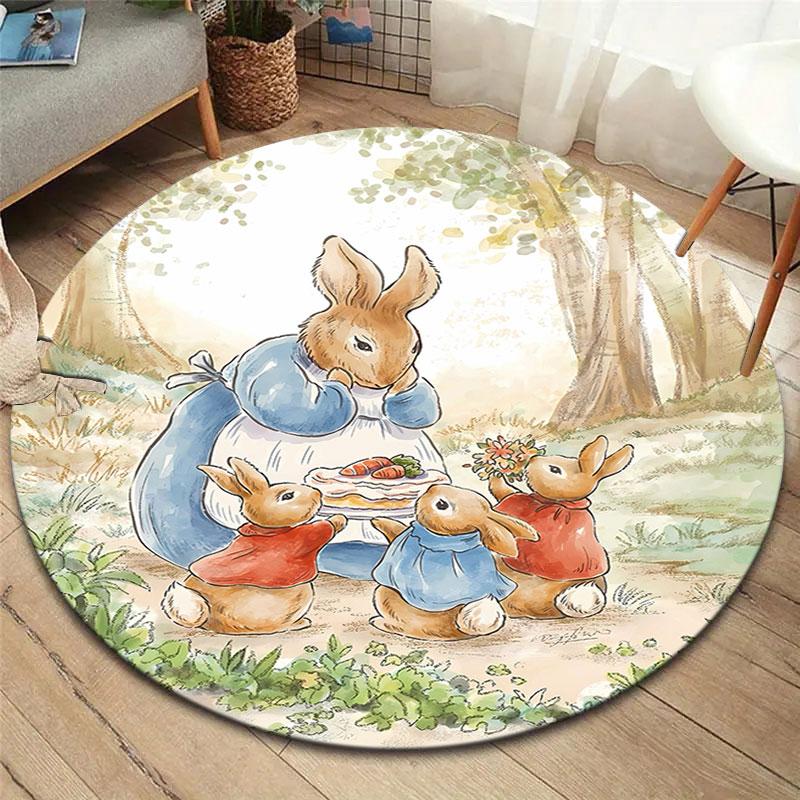 The Tale of Peter Rabbit Round Area Rug,Carpet Rug for Living Room Bedroom Sofa Playroom Decor,Non-slip Floor Mat