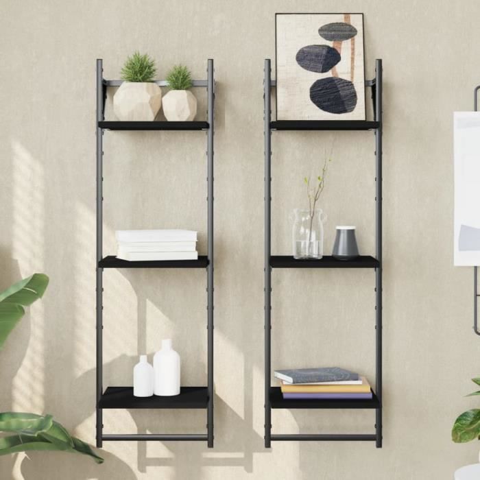 VidaXL Étagères murales à 3 niveaux avec barres 2 pcs noir 30x25x100cm 836258