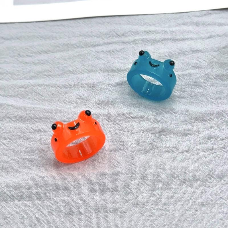 Cute Luminous Frog Resin Ring Colorful Novel Funny Animal Cartoon Finger Ring Glow In The Dark Aesthetic Rings for Girls