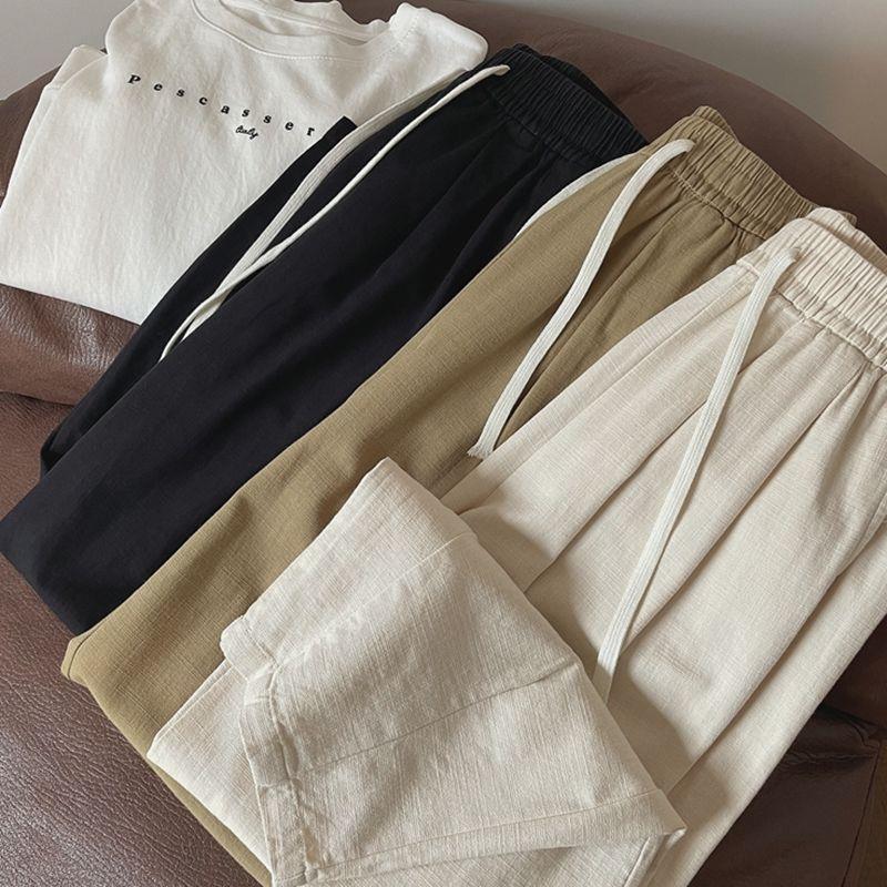 Plus Size Retro Japanese High-Waisted Straight Leg Wide-Leg Pants for Women 4XL (245-300 Jin) чёрный