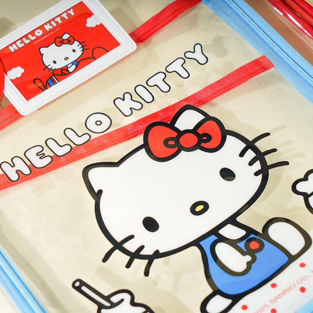 Genuine Sanrio Hello Kitty L-Shaped 3-Layer Transparent A4 File Bag Red Blue Handheld Document Organizer Stationery for Girls