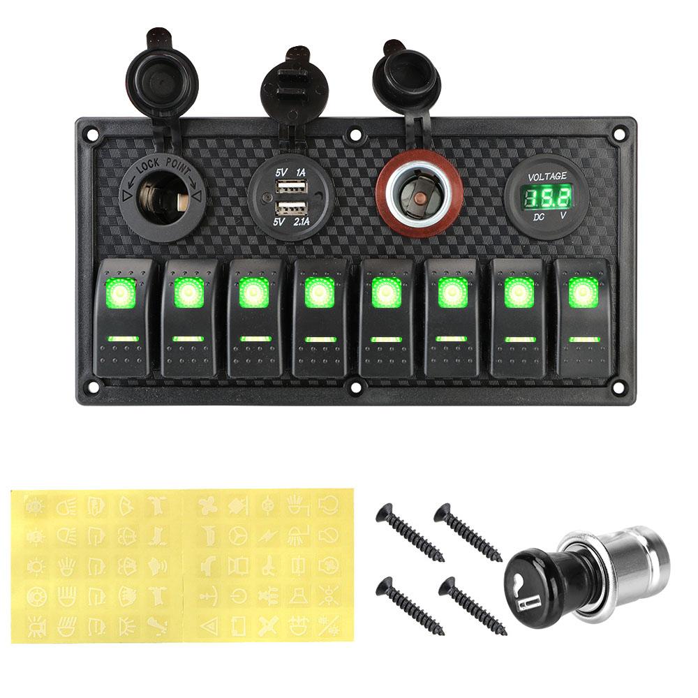12V/24V voltmetru digital auto Marine RV Circuit întrerupător LED 8 Gang comutator panou multifuncțional Dual USB brichetă soclu