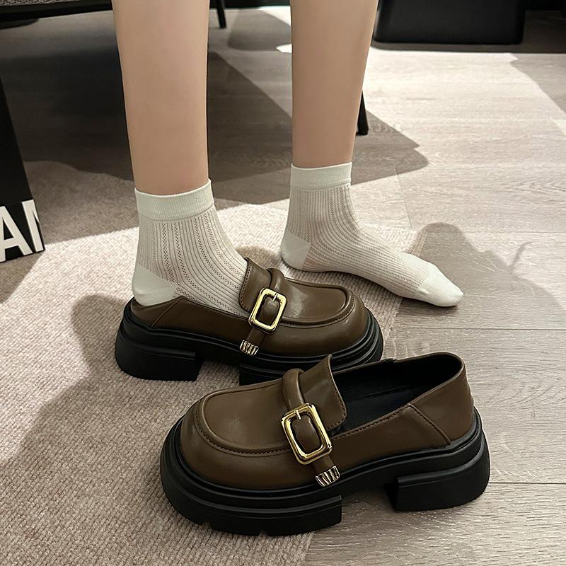 

Женские туфли из натуральной кожи на платформе в британском стиле, весна-осень, французские туфли-одиночки 2025 года, новые туфли Мэри Джейн, черные мокасины 40 темно-коричневого