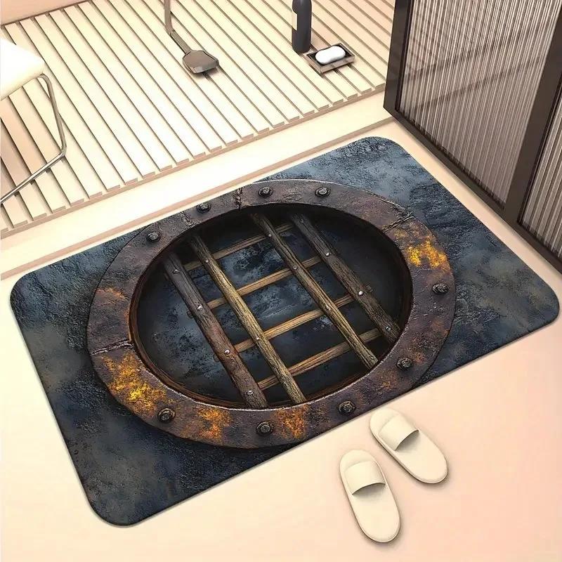 3D Visual Entrance Door Mat Realistic Manhole Cover Pattern Rug Fun Home Decoration Living Room Bedroom Kitchen Anti Slip Carpet