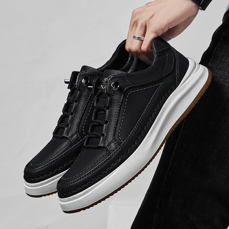 Fashion Handmade Lace-Up Walking Footwear All-match Fashion Flats Men's Genuine Leather Skate Shoes Male Comfortable Outdoor Sneakers