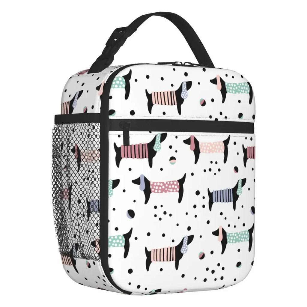 Long Hair Dachshund Sausage Dog Print Thermal Insulated Lunch Bags Pet Wiener Portable Lunch Container School Storage Food Box
