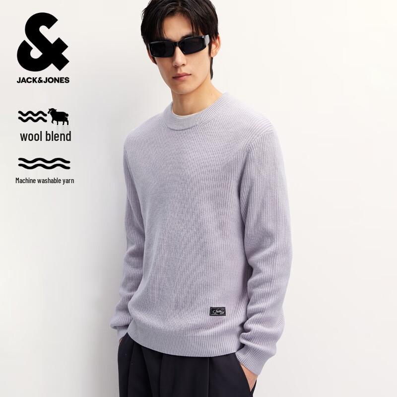 JACK&JONES Men's Fall Washed Wool Blend Crew Neck Sweater