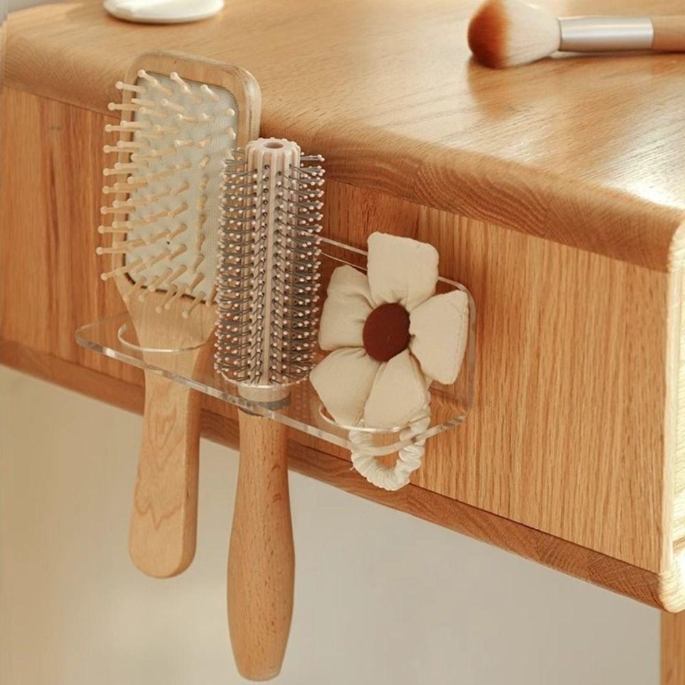 2Pcs Clear Hair Brushes Rack Wall Mounted Toilet Storage Shelf Bathroom Comb Holder  for Home