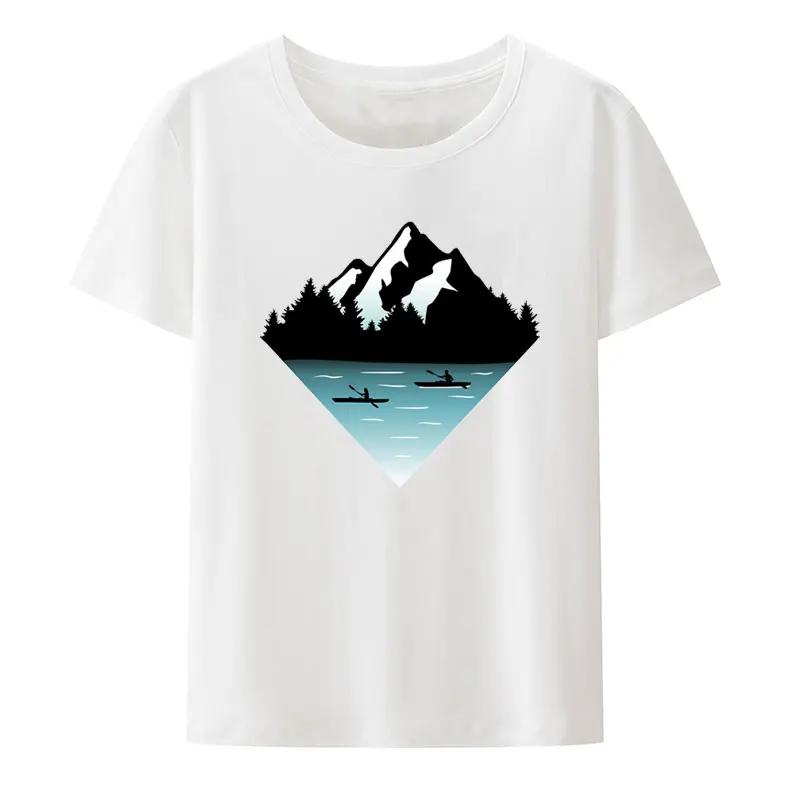 Mountain Forest Kayak Canoe Paddling Modal Print T Shirt Humor Style Hipster Streetwear UnisexShort Sleeve Special Gift Tops