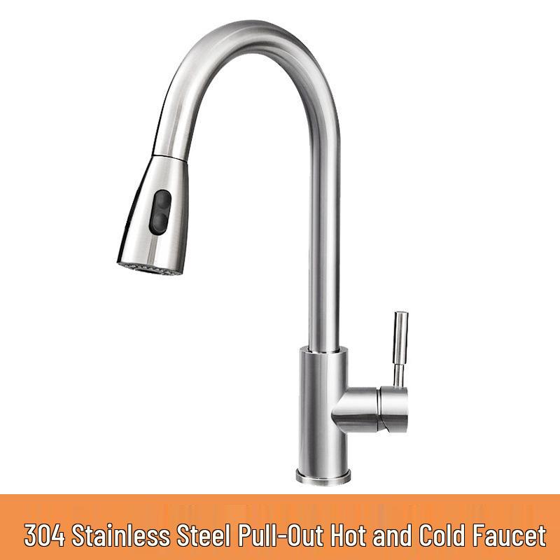 304 Stainless Steel Rotatable Anti-Splash Kitchen Faucet with Hot/Cold Mixing for Vegetable Sink