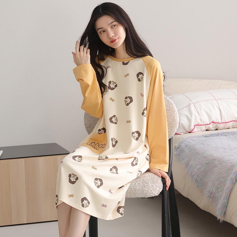 Pajamas Women's Spring and Autumn Pure Cotton Women's Long-sleeved Autumn Can Be Worn Outside Age-reducing Pajamas Women's Casual and Comfortable