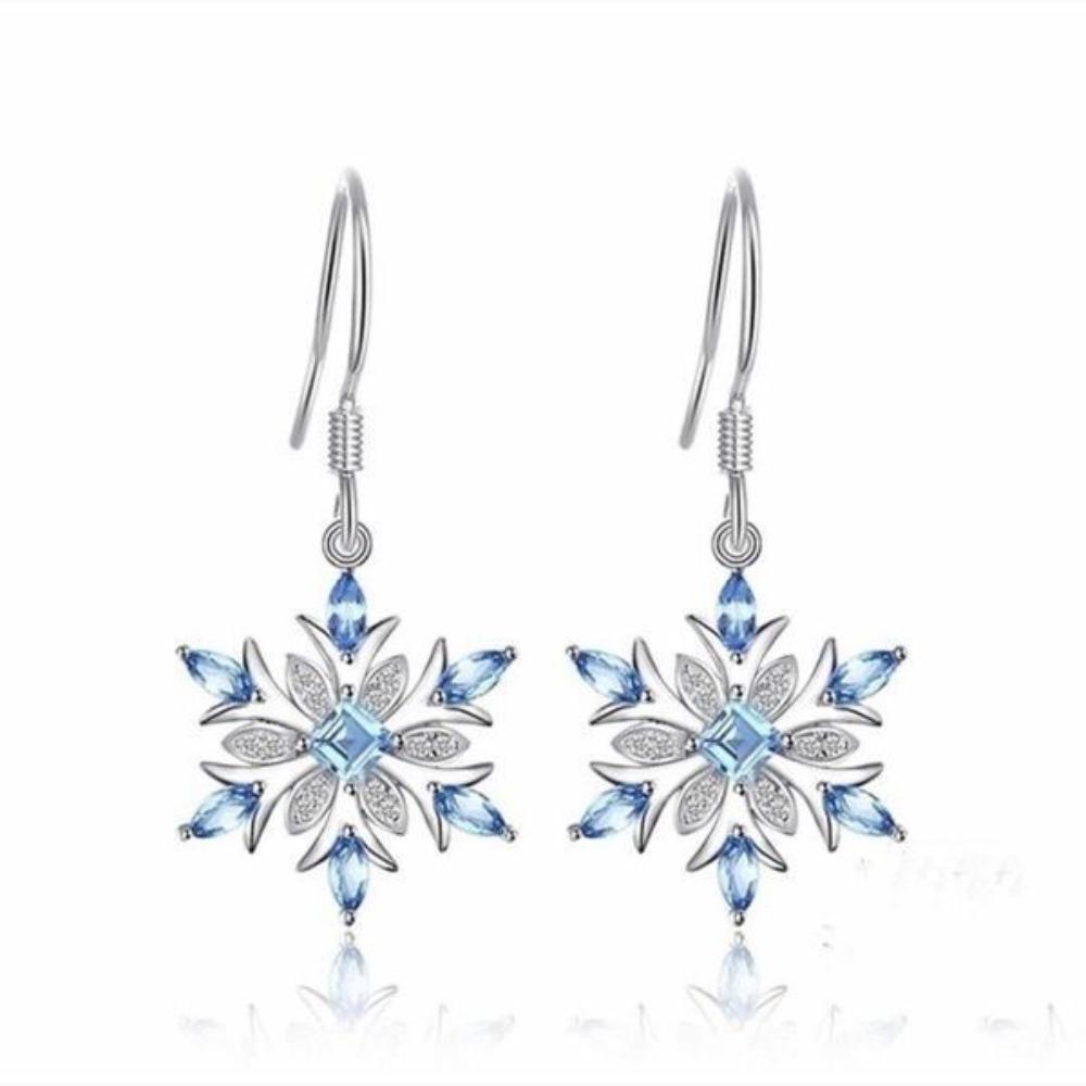 

Elegant Light Blue Topaz Snowflake Earrings for Women Trendy European Fashion Jewelry Gift