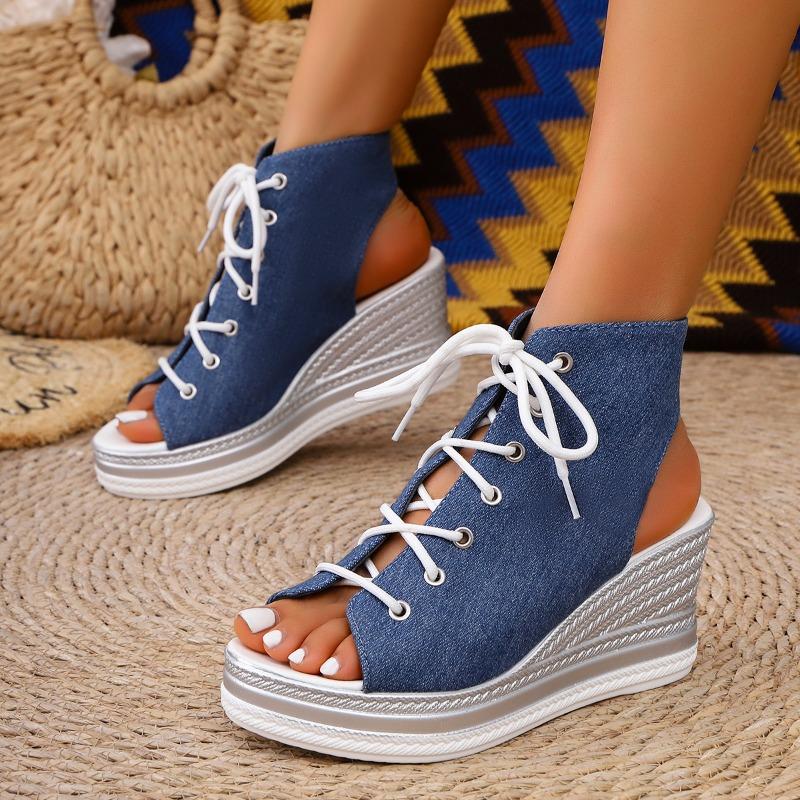 Fashion Wedge Sandals Women Summer New Round Toe Open Toe Front Strappy Platform Non-Slip Wear-Resistant Back Empty Heels Shoes